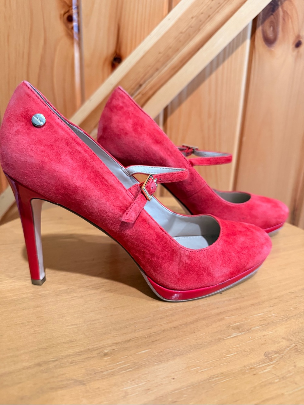 Calvin Klein Red Suede Mary Jane High Heels